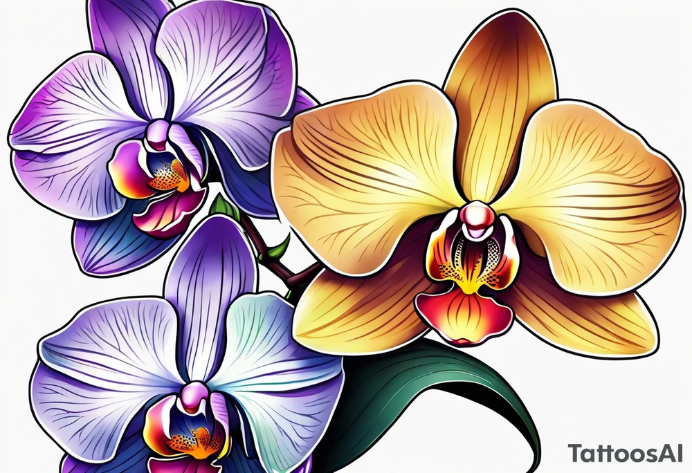 vertical minimal design with 
orchids tattoo idea
