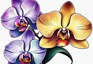 vertical minimal design with 
orchids tattoo idea