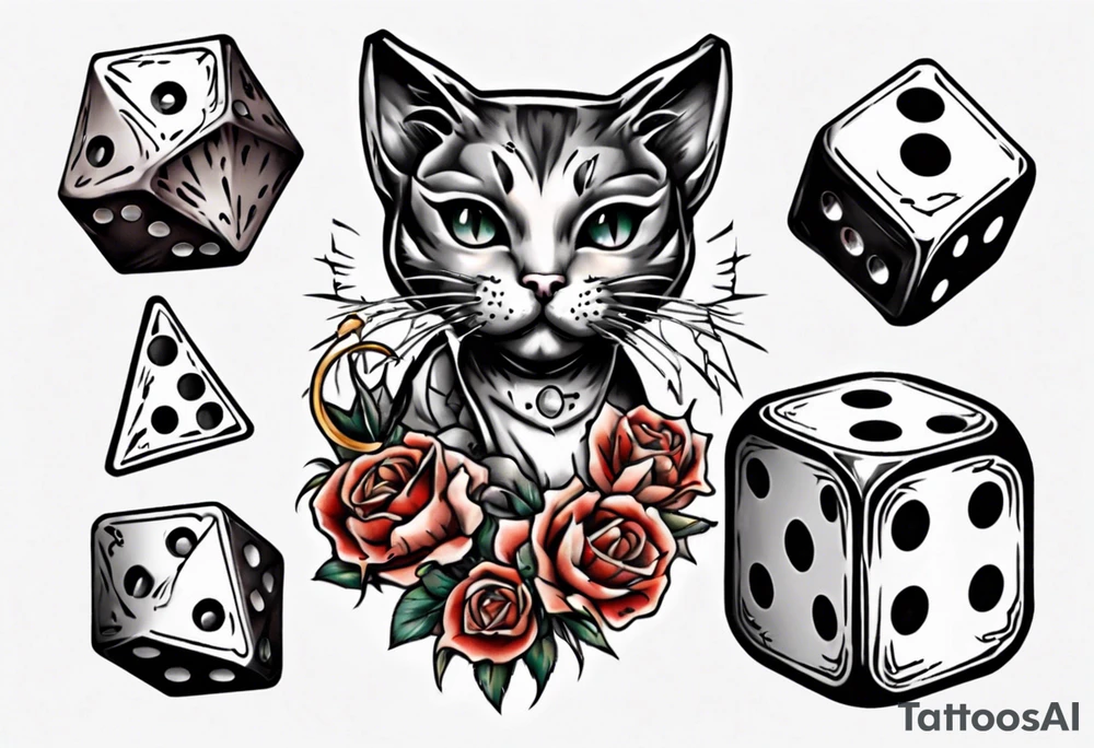 Dice with cat inside tattoo idea