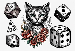 Dice with cat inside tattoo idea