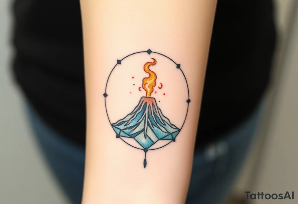 Geometric erupting Volcano inside Capricorn constellation tattoo idea