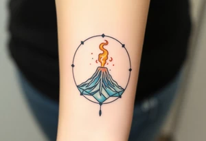 Geometric erupting Volcano inside Capricorn constellation tattoo idea