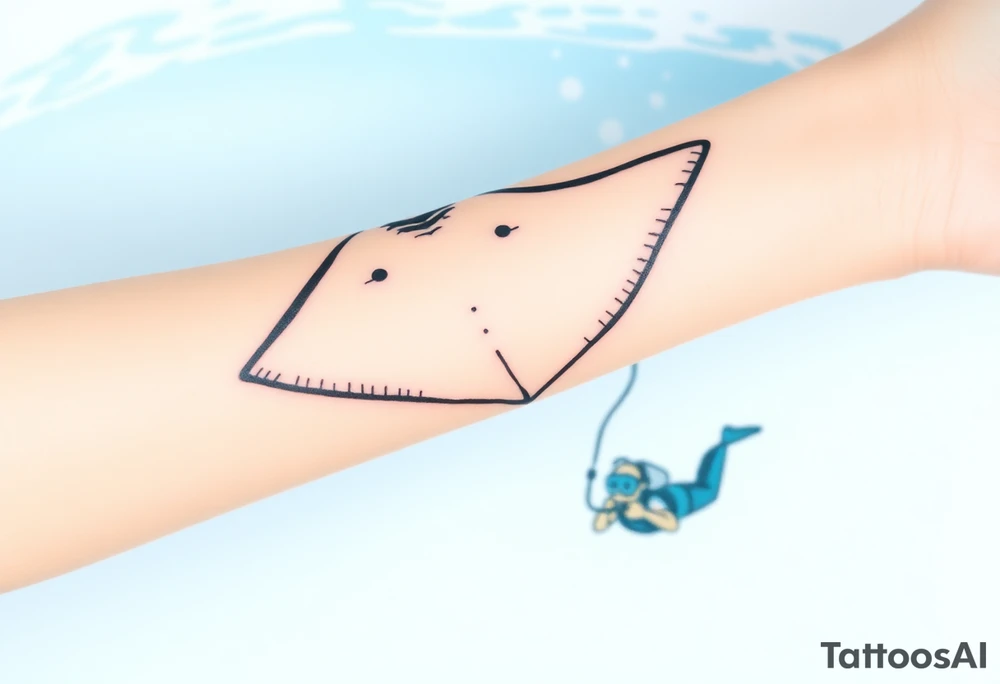 Manta ray silhouette above, scuba diver underneath, water backround tattoo idea