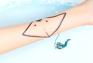 Manta ray silhouette above, scuba diver underneath, water backround tattoo idea