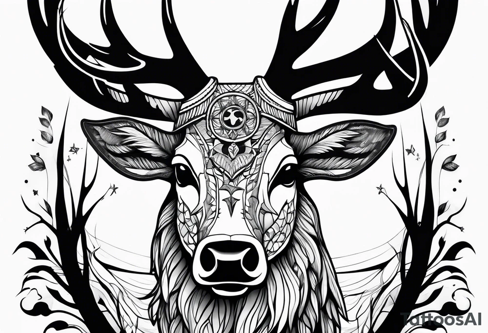 A crow on a elk skull tattoo idea
