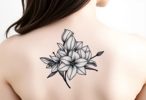 tulips, lily and daffodil clustered together tattoo idea