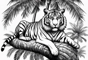 tiger laying on palm tree tattoo idea