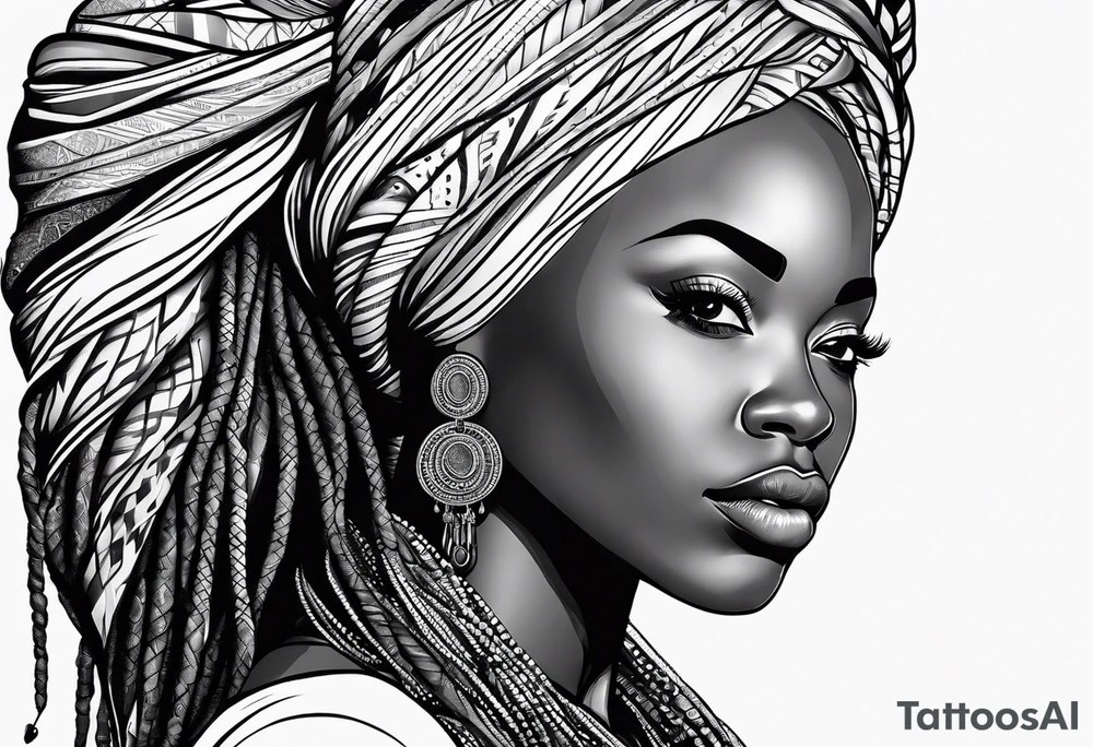 African woman face with locs tattoo idea