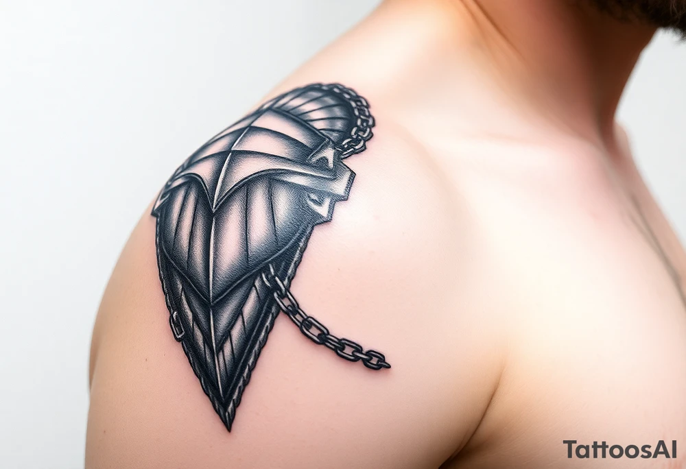 Huge and Exquisitely detailed shoulder tattoo of chainmail and plate armor tattoo idea