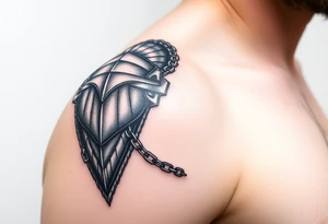 Huge and Exquisitely detailed shoulder tattoo of chainmail and plate armor tattoo idea