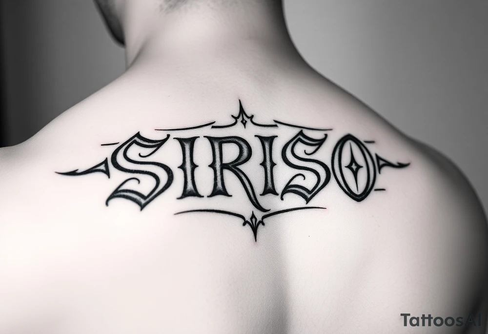 Tribal font saying “SIRISO” on bicep tattoo idea