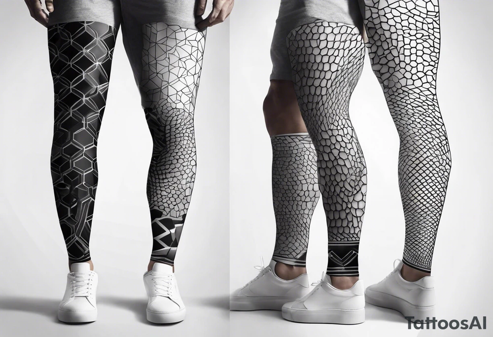 geometric full male leg sleeve tile honeycomb tattoo idea