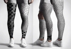 geometric full male leg sleeve tile honeycomb tattoo idea