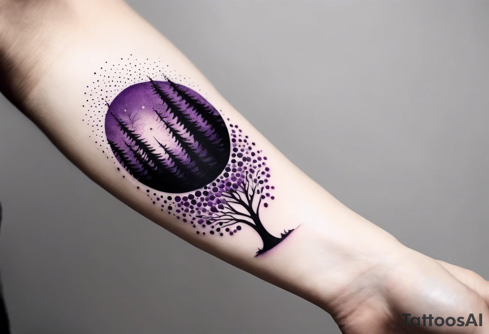forest, abstract, on hand, no people, purple and black, full, not limited by borders tattoo idea