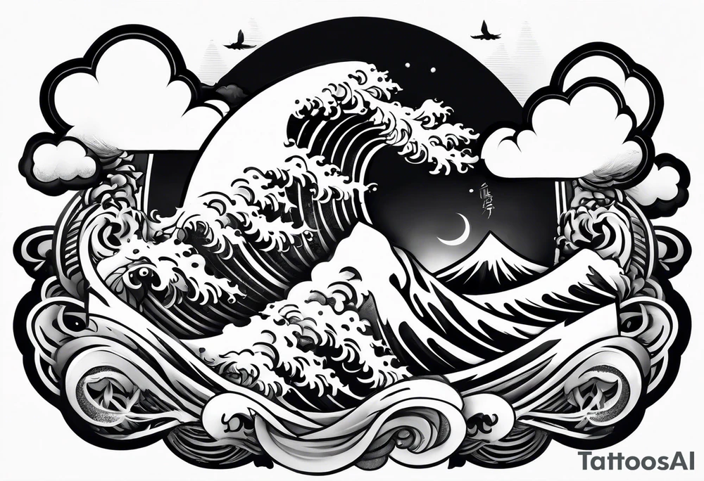 japanese sleeve tattoo with cloud elements tattoo idea