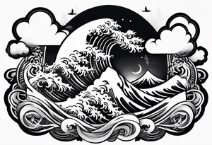 japanese sleeve tattoo with cloud elements tattoo idea
