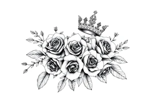 detailed beautiful gothic boho flowers and roses on vine with gorgeous crown ornamental tattoo idea