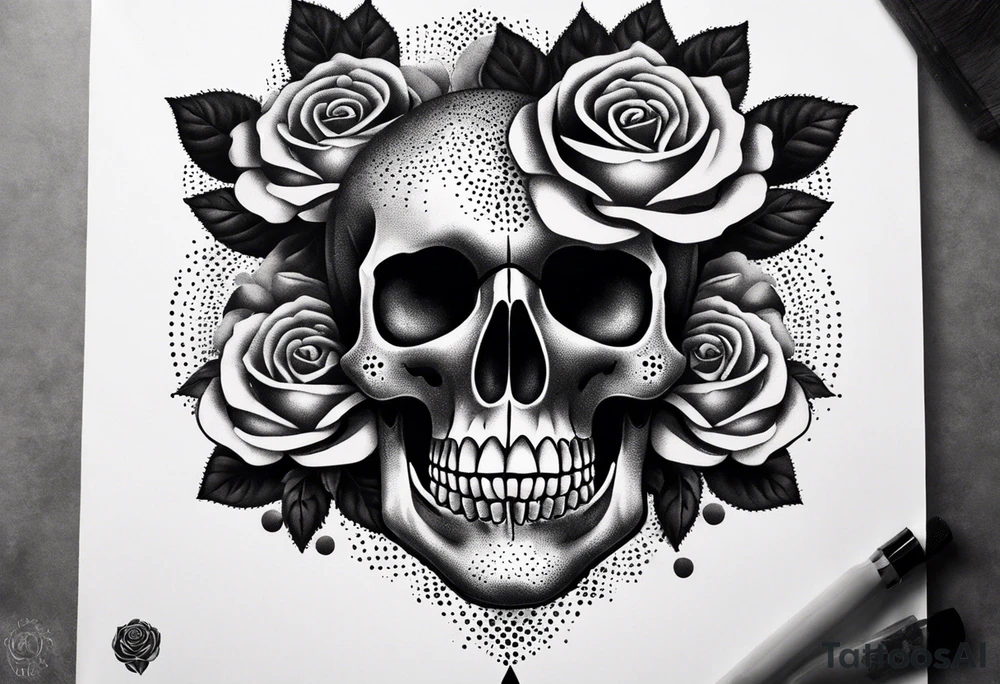 skull with rose tattoo idea