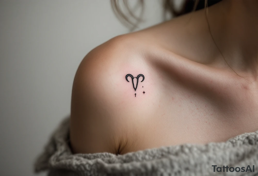 A fine-line Aries tattoo uses minimalist black ink with a pop of red for the zodiac glyph beside the constellation. tattoo idea