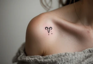 A fine-line Aries tattoo uses minimalist black ink with a pop of red for the zodiac glyph beside the constellation. tattoo idea