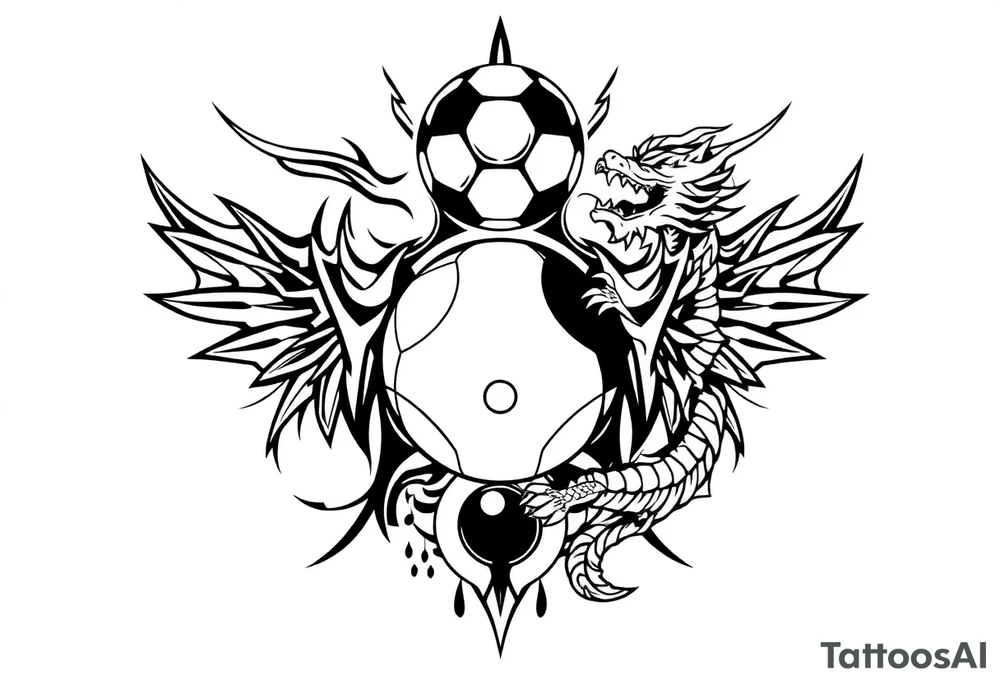 soccer, music, dragon and Yin Yang tattoo idea