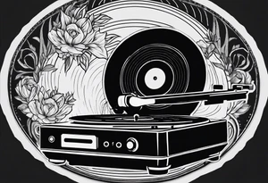 A recordplayer fineline minimalistic outline only tattoo idea