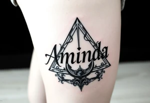 Amanda name with deathly hallows tattoo idea