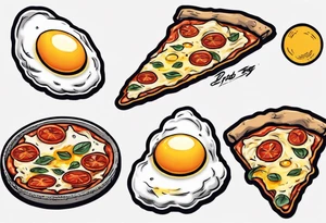 Pair fried eggs tattoo, where for the girl a small slice like a pizza triangular and for the guy the rest of the fried eggs tattoo idea