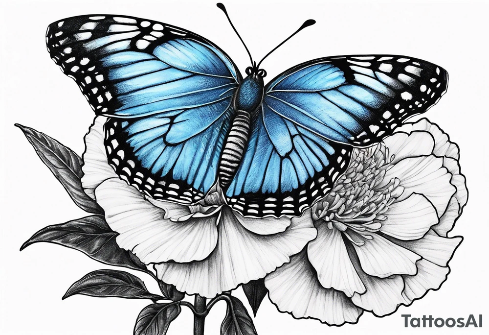Blue butterfly moon carnation tattoo idea