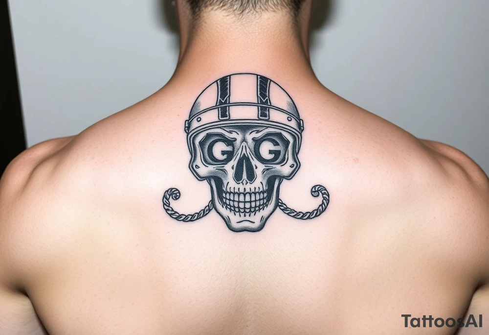 Skull with helmet initials GG tattoo idea