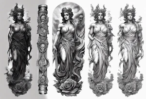 GREEK GODess hades STATUE
ARM SLEEVE 
REALISTIC tattoo idea