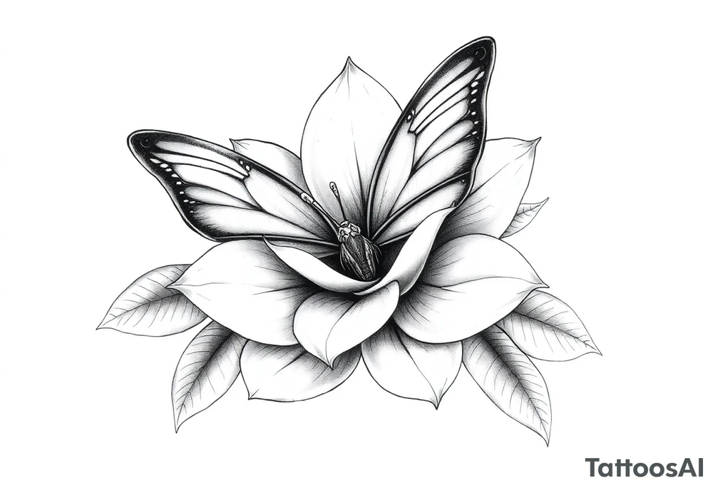 Magnolia flower, butterfly tattoo idea