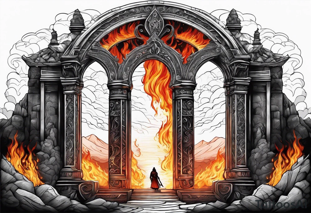 Oblivion gate with fire and lava behind it tattoo idea