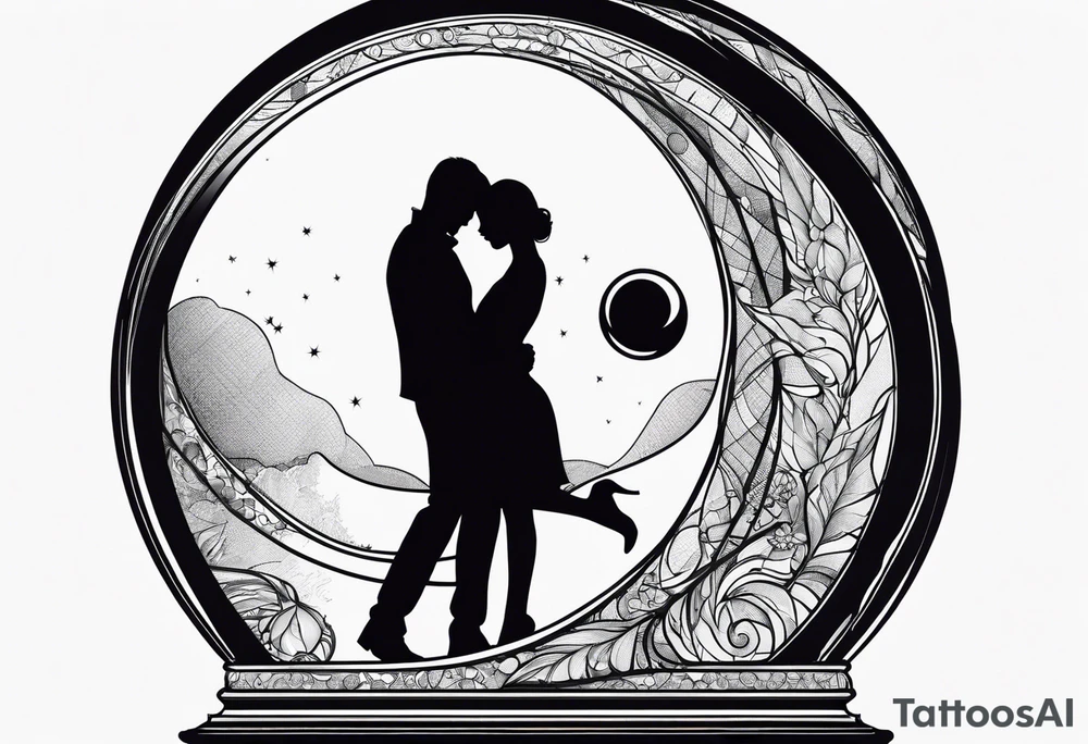 silhouette of a couple hugging in a crystal ball tattoo idea