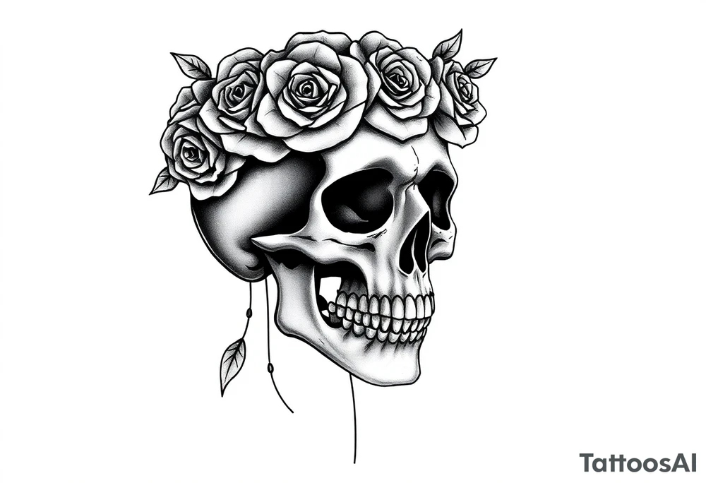 skull with crown of roses tattoo idea