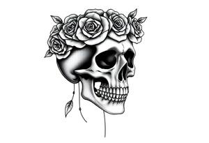 skull with crown of roses tattoo idea