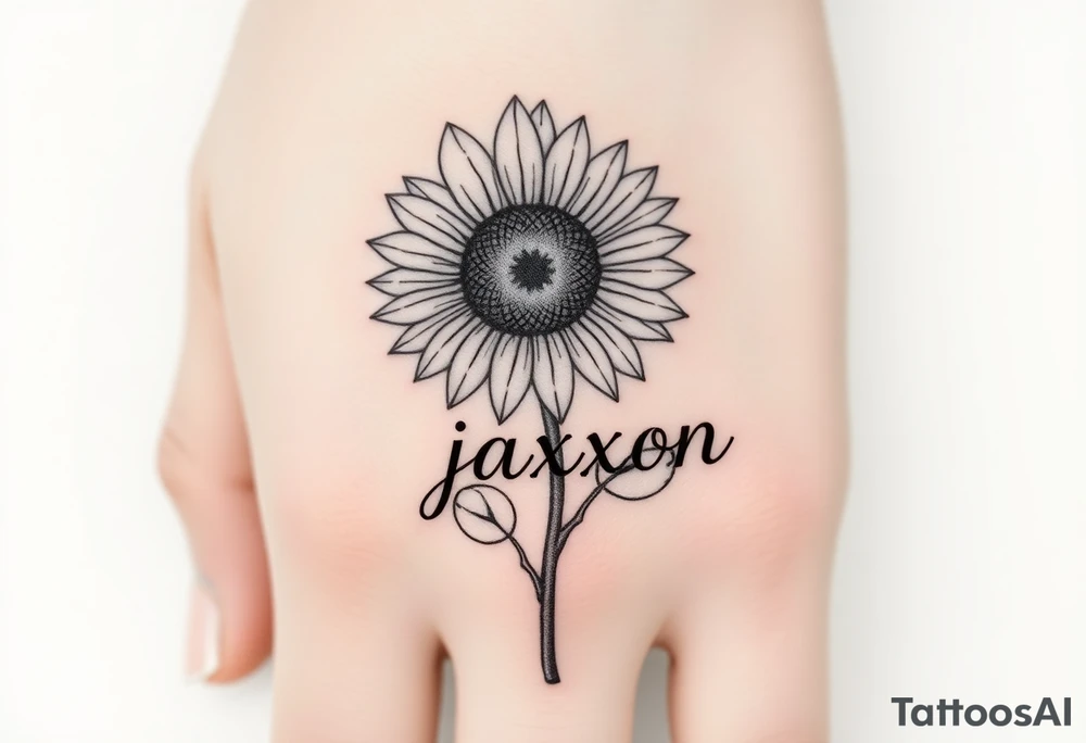 a sunflower and stem with the name jaxxon tattoo idea