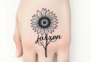 a sunflower and stem with the name jaxxon tattoo idea