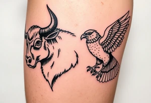 A bull and a falcon  with ancient Egyptian mythology, as ruled by Venus in western zodiac, tattoo idea