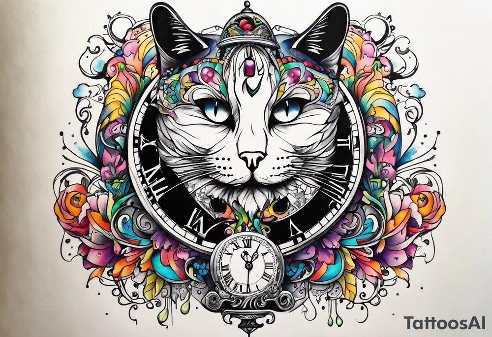 Semicolon chester cat broke clock hour glass tattoo idea