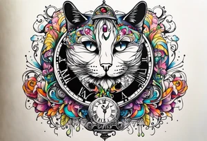 Semicolon chester cat broke clock hour glass tattoo idea