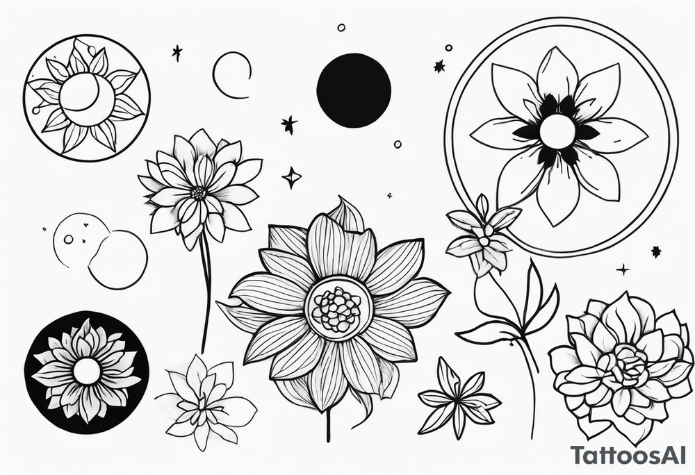 Lunar phases flowers tattoo idea