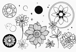 Lunar phases flowers tattoo idea