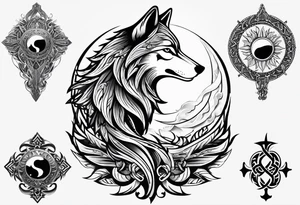 strength, small, howling wolf, elegant, sun, lenghty, ankh tattoo idea