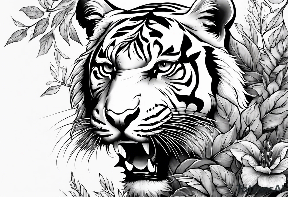 tiger in  the bushes tattoo idea