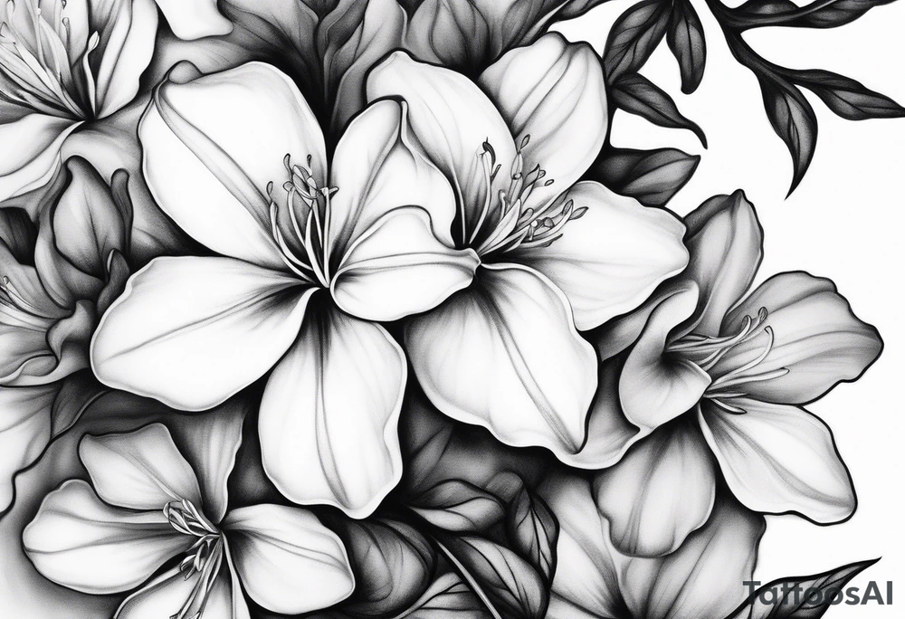 5-petal azaleas along a long branch tattoo idea