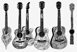 Acoustic Guitar neck with strings made of signatures tattoo idea