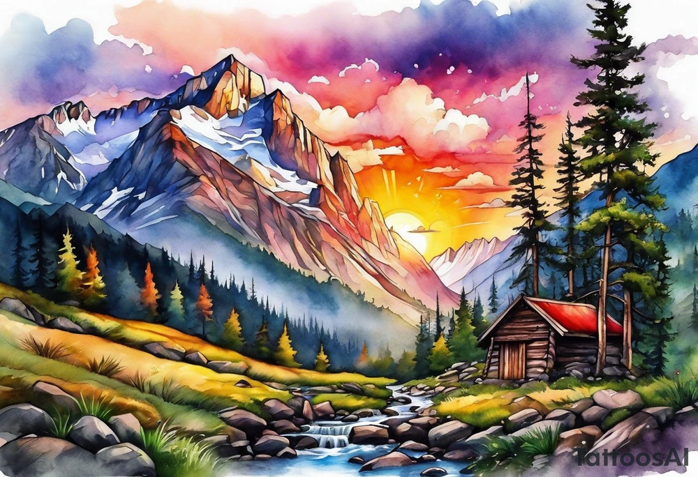 Rocky Mountain valley sunrise tattoo idea