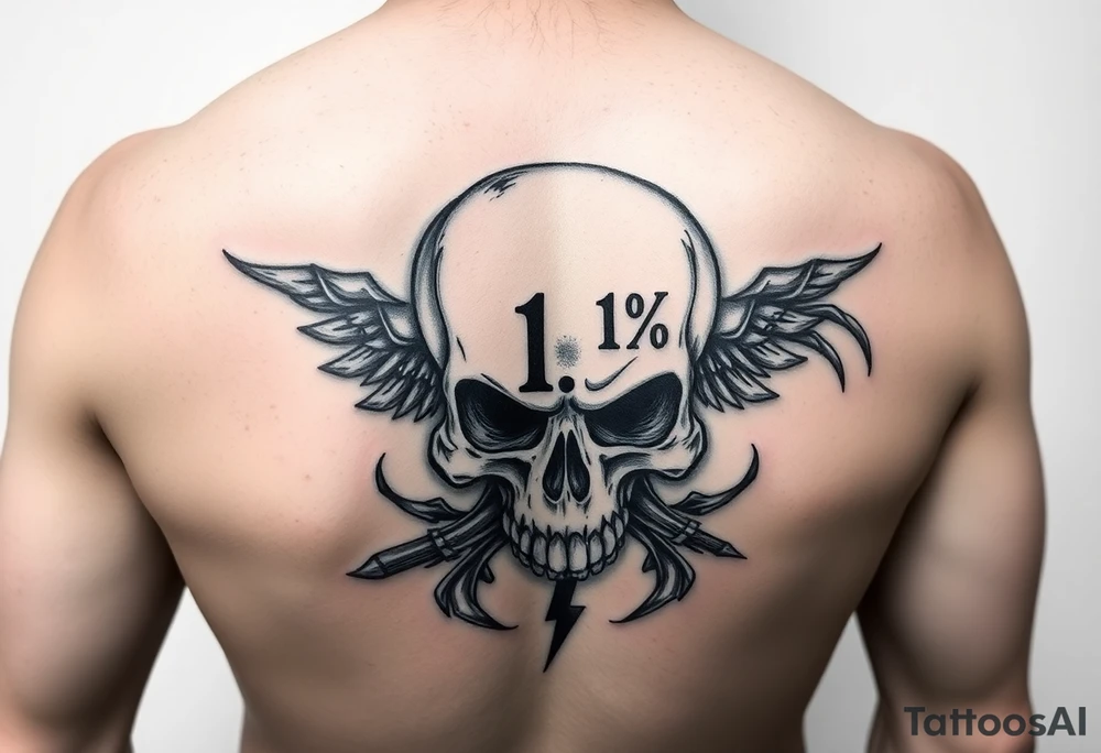 Chicano style. Skull, motorcycle And the inscription 1% tattoo idea