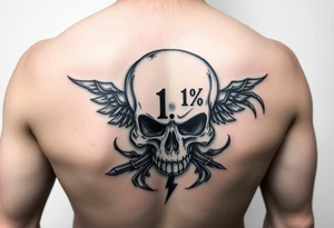 Chicano style. Skull, motorcycle And the inscription 1% tattoo idea